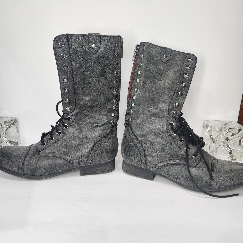 Madden Girl Lace-up Combat Boots with Red Back Zipper - Picture 6 of 9